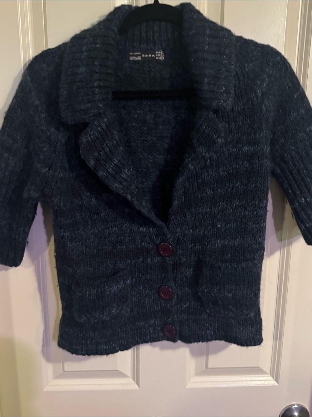 Cozy Zara Dark Teal Button-Front Women’s Short Sleeve Sweater